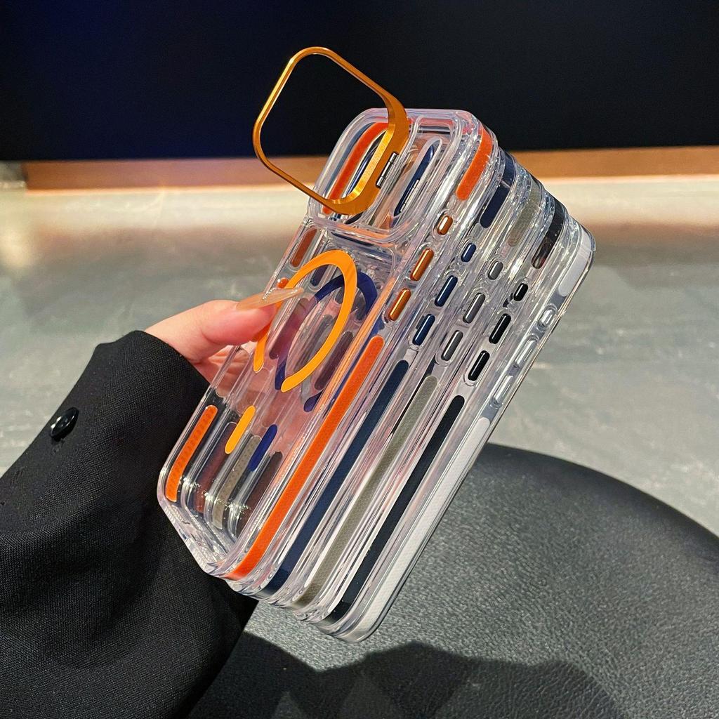 iPhone 17 Pro Max Case: Colored Edge, High Transparency, Magnetic, Apple 16 Lens Stand, Anti-Fall Protection