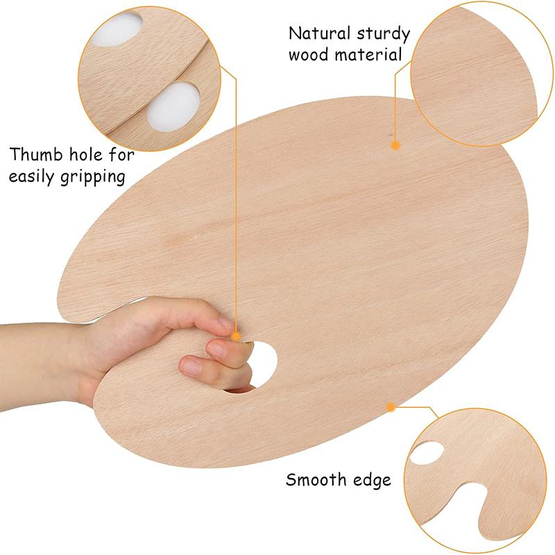 Wooden Paint Palette Oil Paint Palette Oval-Shaped Artist Painting Palette with Thumb Hole Art Pallet Paint Tray Painting Tool