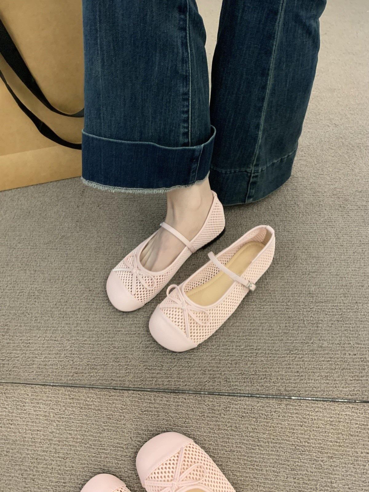 

French with skirt bow breathable flat-soled single shoes women s 2025 new summer hollow fishing net bag head sandals 40