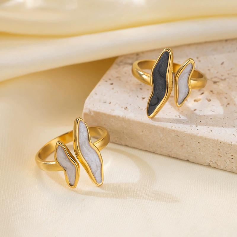 Stainless Steel Wave Drip Glaze Open Rings for Women Retro Punk Style Trendy Creative Exquisite Ring Accessories Gift