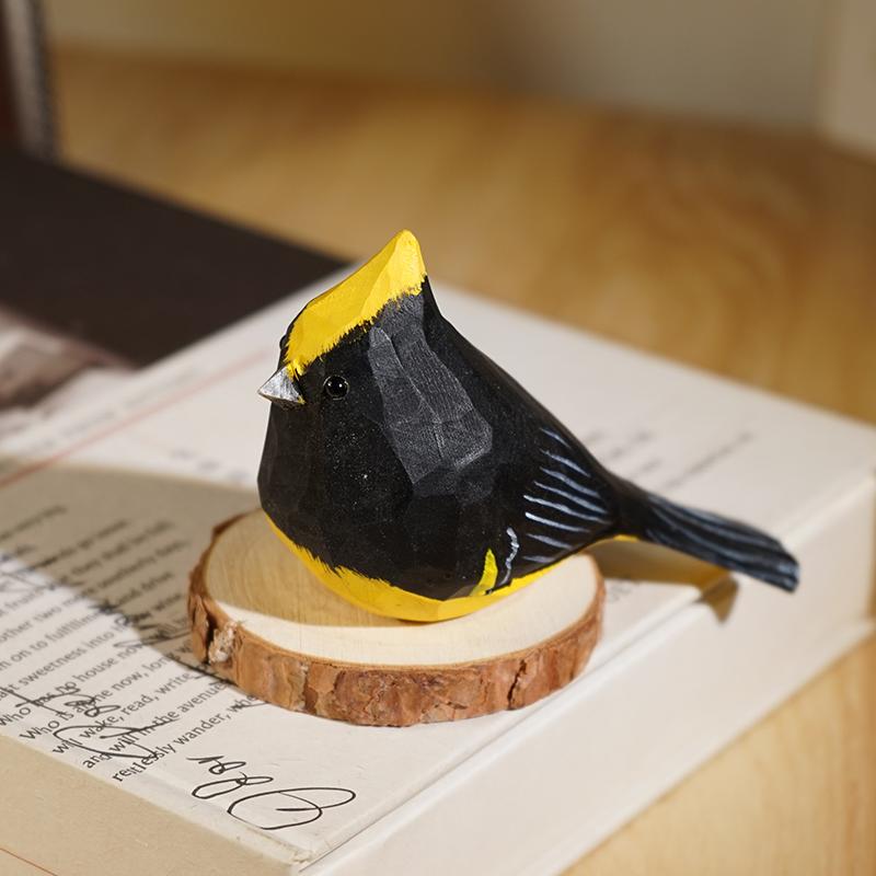 Hand Carved Wooden Bird Cute Sparrow Parrot Chickadee Animal Desktop Decor Original Wood Style