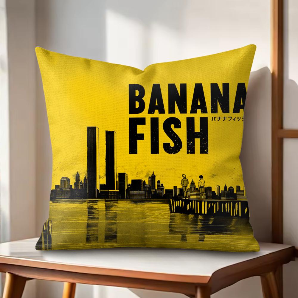 Hot Anime BBanana Fish Cushion Cover Natural Linen Organic Fabric DoubleSided Printing Couch Pillow Covers Home Decor