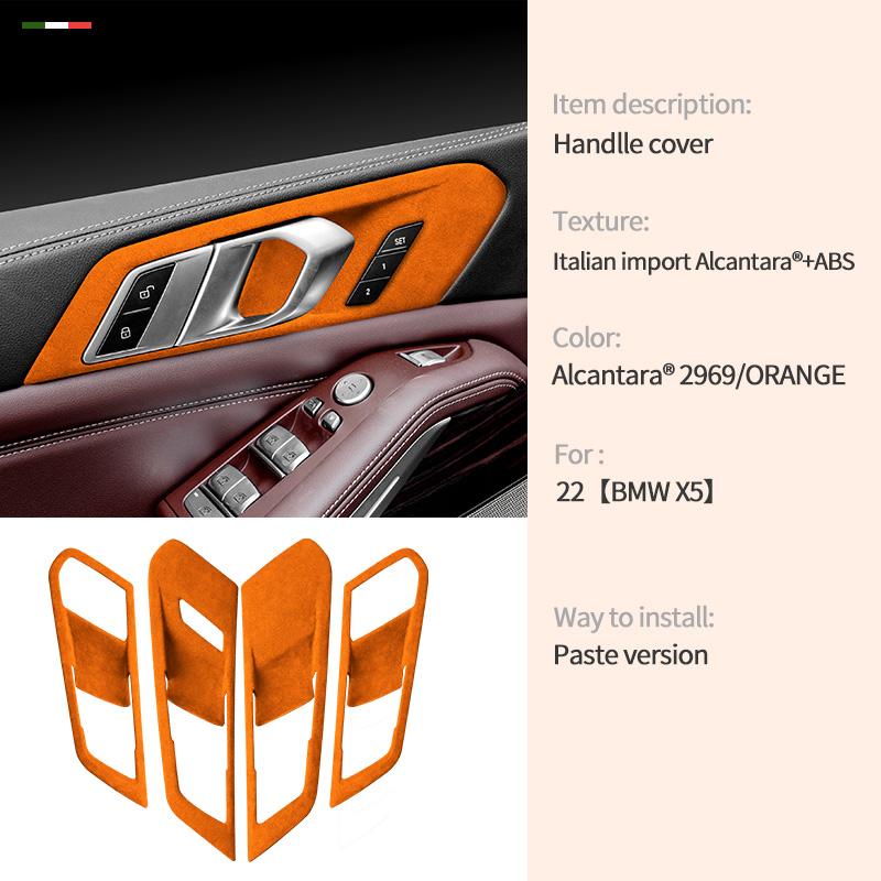 4PCS For BMW X5 G05 2024 Top Suede Interior Door Handle Bowl Frame Trim Stickers Covers Car Accessories