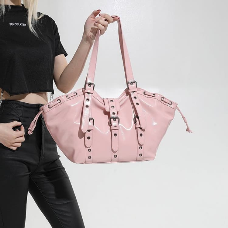 Rivet Metal Buckle Drawstring Tote Bag Women's Shoulder Bag