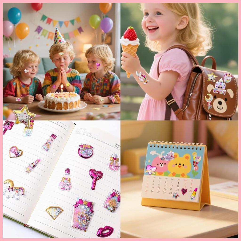 Kazeori Sparkling Reversible 6 Cute Full Width Flash Powder Suitable for Notebooks Stickers, Stickers, Stickers, (Wish-Fulfilling Bottle)