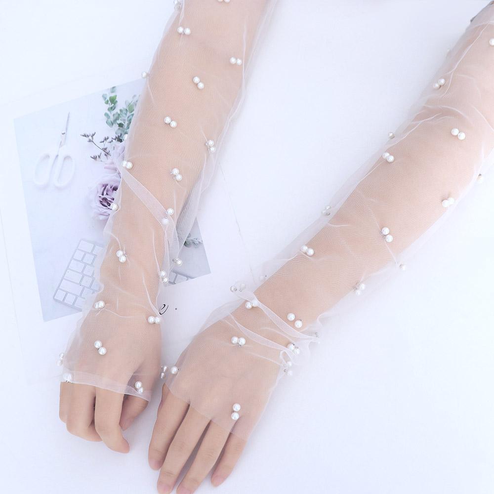Marriage Party Chiffon Pearl Full Finger Gloves Wedding Accessories Fingerless Gloves Bridal Gloves
