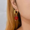 Colorful Glass Heart-shaped Pedant Drop Earrings For Women Stainless Steel Round Circle Hoop Hanging Earring Minimalist Jewelry