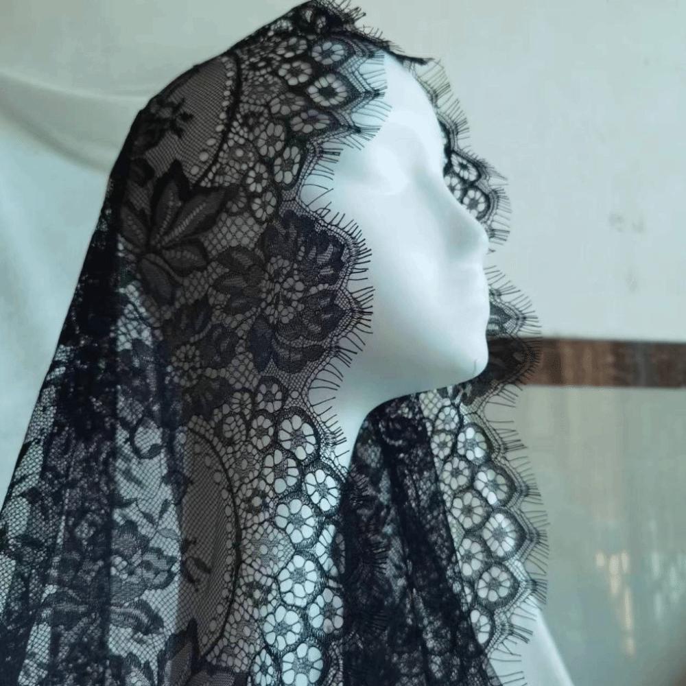 Mid-Length Catholic Veil Black White Wedding Veils Elegant Women Shawl