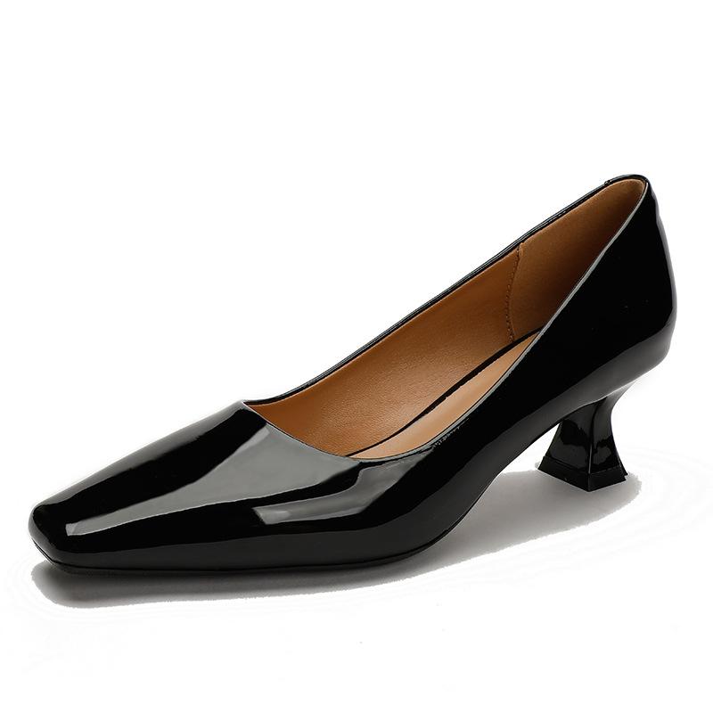 High Heels Women's Thin Heels Black Temperament Professional Women's Shoes 2025 New Small Fresh Fruit Green Square Head French Single Shoes