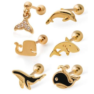 14K GOUD-PIN Dolfijn Haai Goud Piercing (Eenzijdig gesoldeerd)