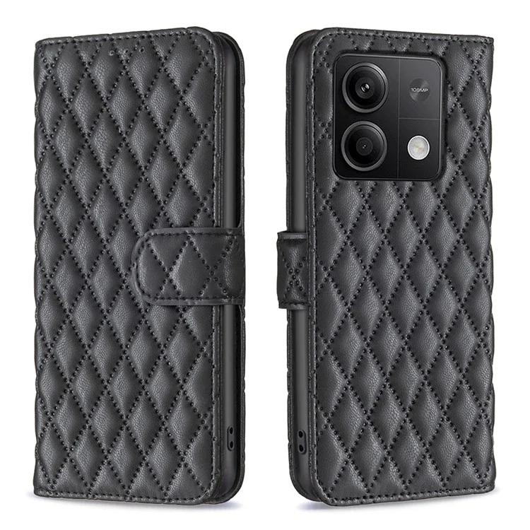 BF Style-14 For Xiaomi Redmi Note 13 4G Leather Case Rhombus Grid Phone Cover Folding Stand