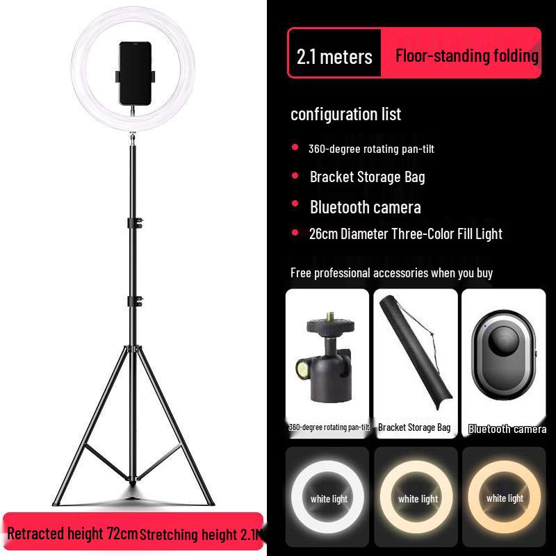 Mobile Phone Live Streaming Selfie Stand Holder, Adjustable 1.7m/2.1m Floor Tripod for Video Shooting, TikTok & Kuaishou