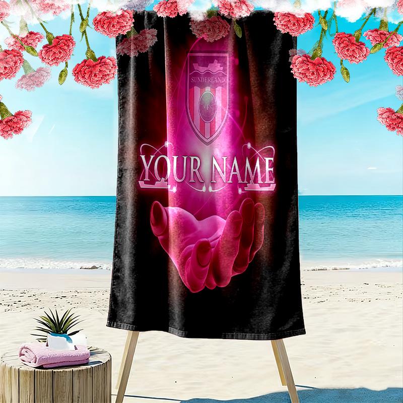 Sunderland Association Football Club Custom Name Print Beach Towel Large Soft Quick Dry Towel For Beach Camping Swimming