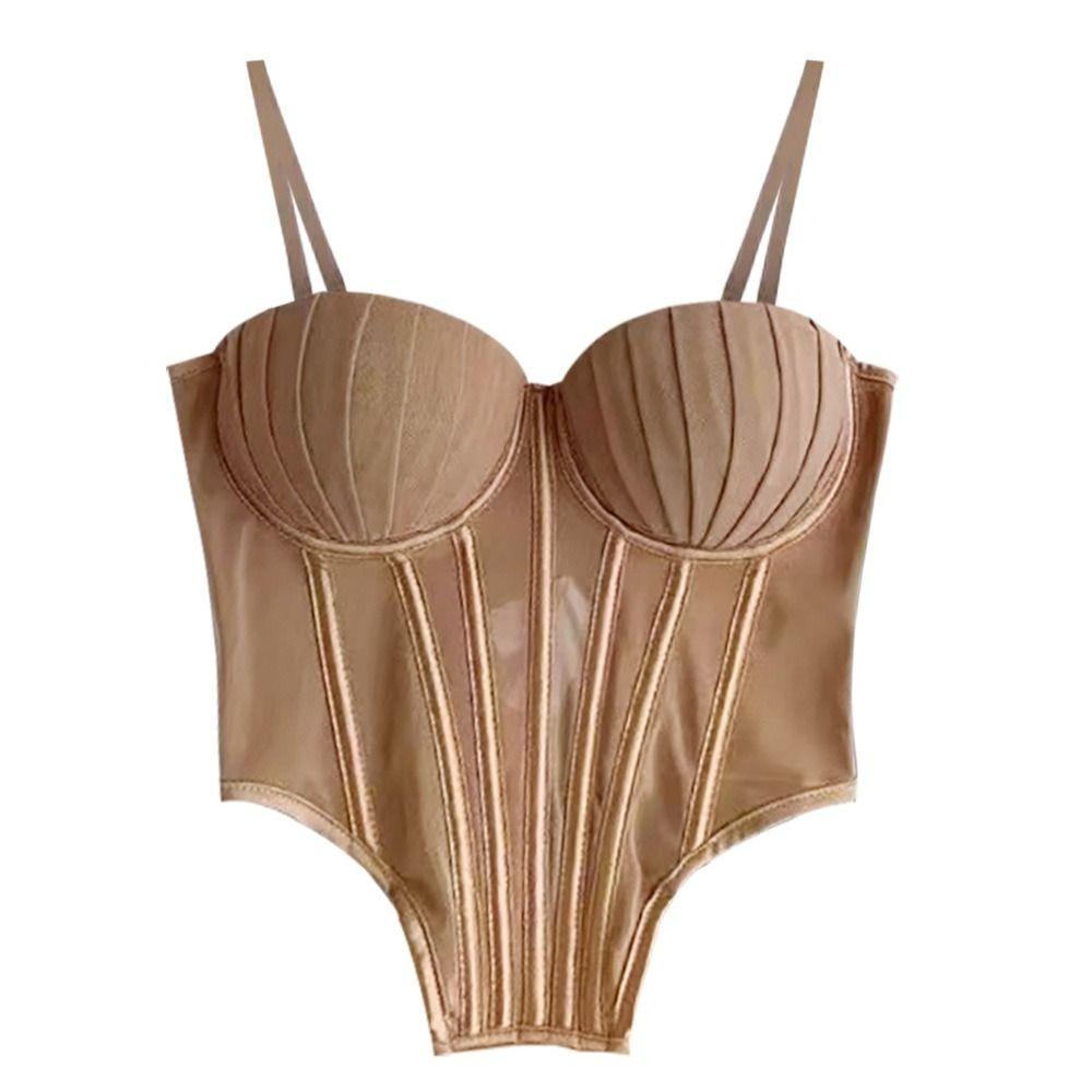 

Приталенный сетчатый корсет Прозрачные кроп-топы в стиле острой девушки Майка на бретелях Весна Лето M хаки