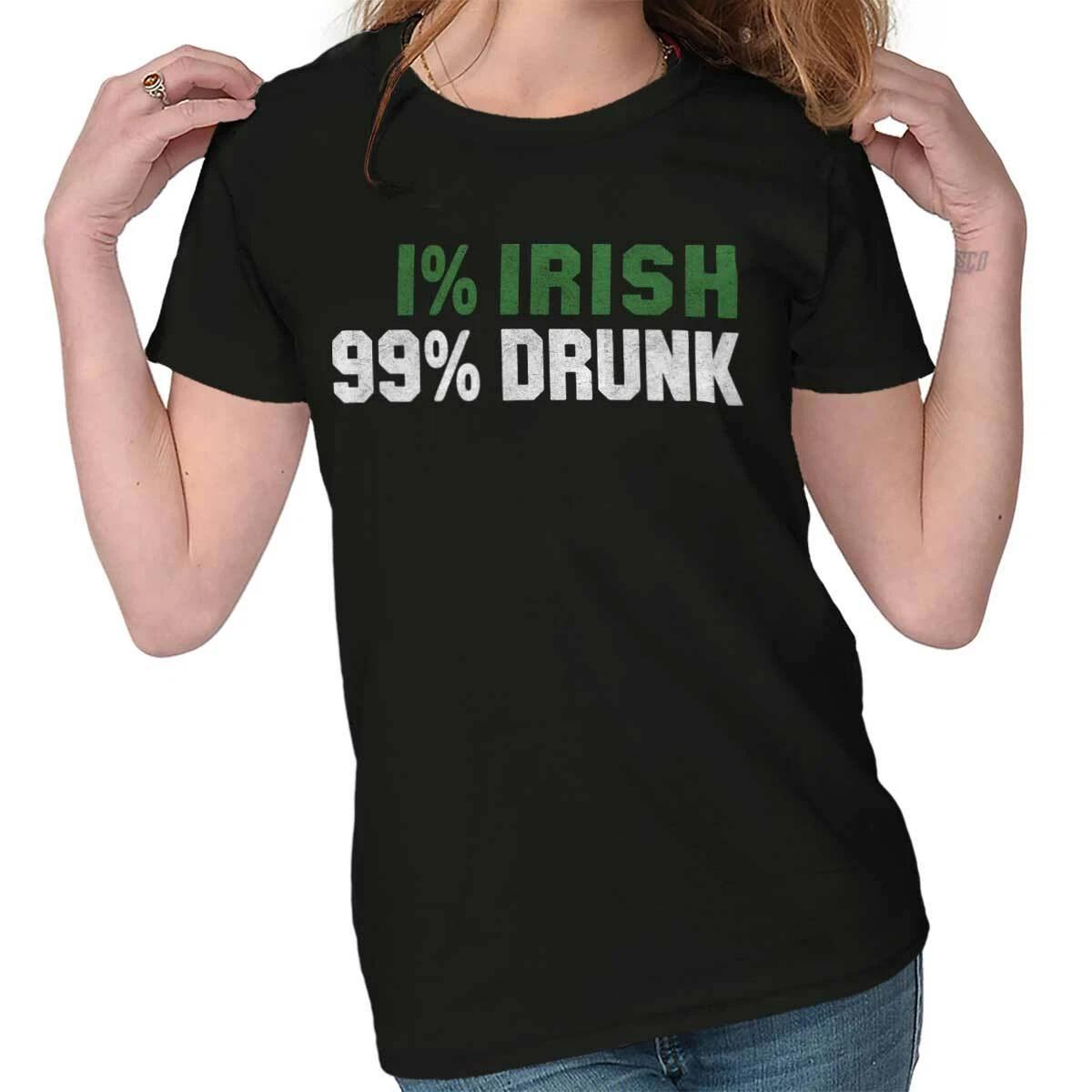 St Patrick s Day 1 Percent Irish 99 Drunk Womens Top Junior Graphic Tee L