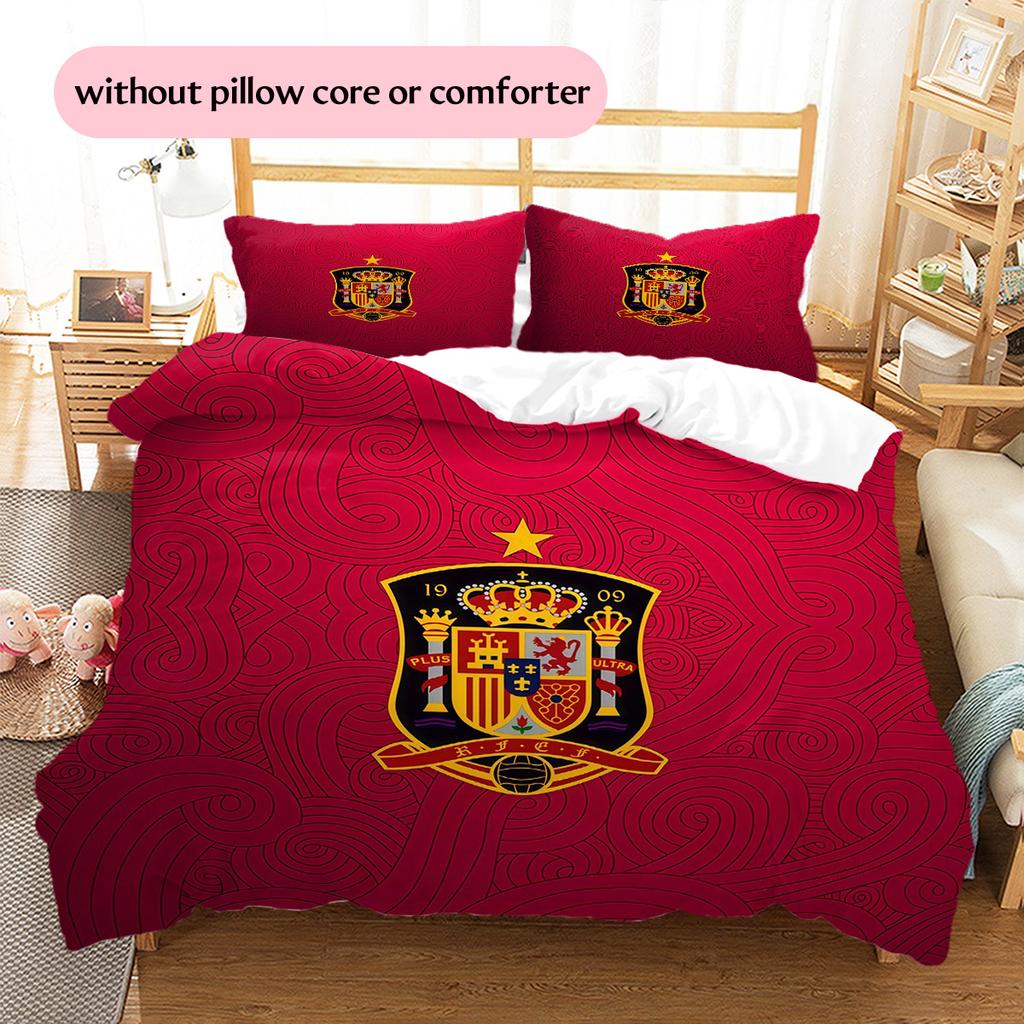 Spanische Nationalmannschaft Muster Bettwäsche Bettdecken-Set Heimdekoration Geschenk (1 Bettbezug + 2 Kissenbezüge (ohne Füllung))