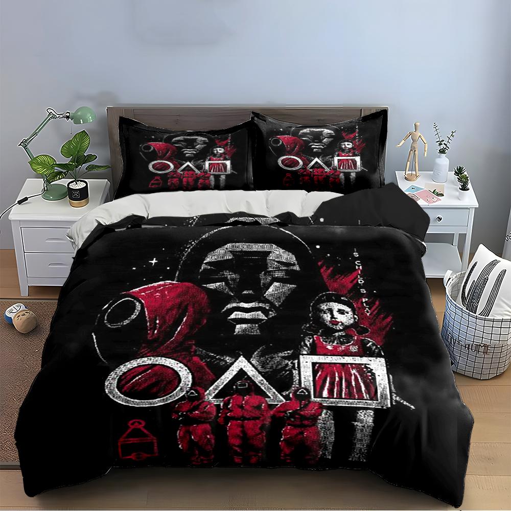 "Black and Red Masked Figures Bedding Set" Bedding Set (1 Duvet Cover, 2 Pillowcases, Duvet Not Included)