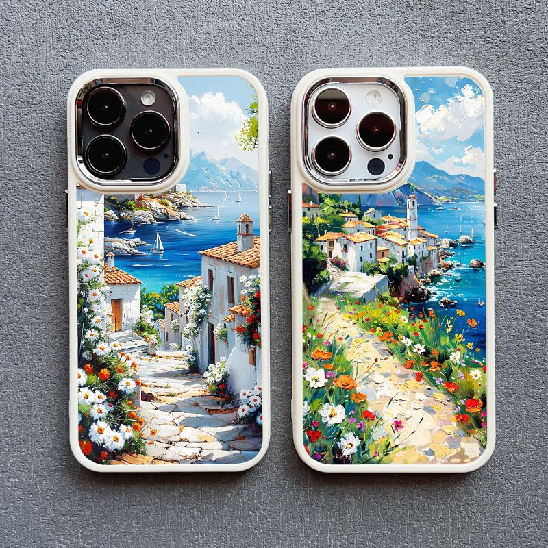 Seaside Flower Town Silicone Phone Case For iphone 16 15 14 13 12 11 Pro Max 7 8 plus X XR XS Shockproof Soft Shell Cover