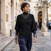 Women's Vintage Lace Splicing Sweater, Two-Piece Asymmetric Hem Knit Top with One-Piece Sleeves
