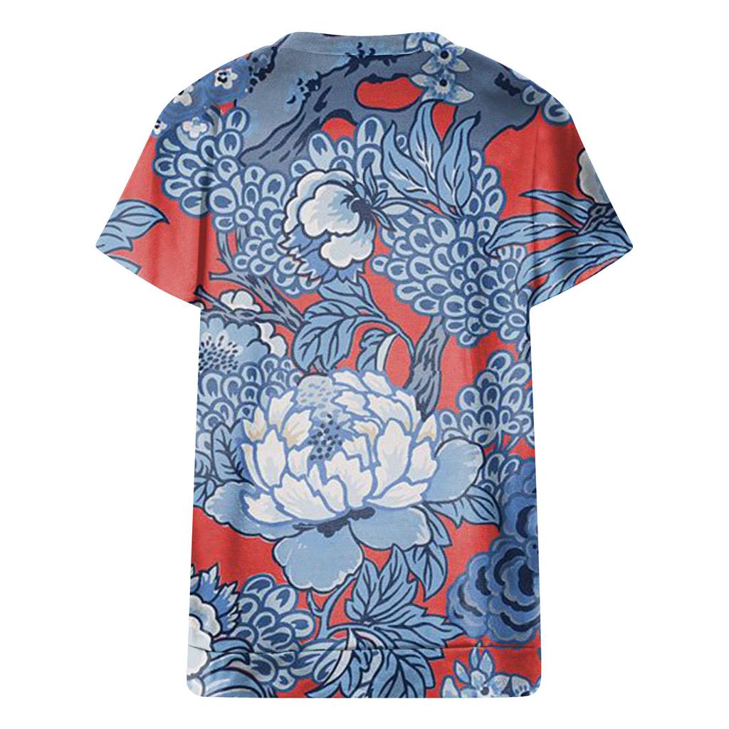 Women's Printed Short Sleeve Round Neck Retro Short Sleeve Summer Loose Tops Tops Women's Summer T-Shirts