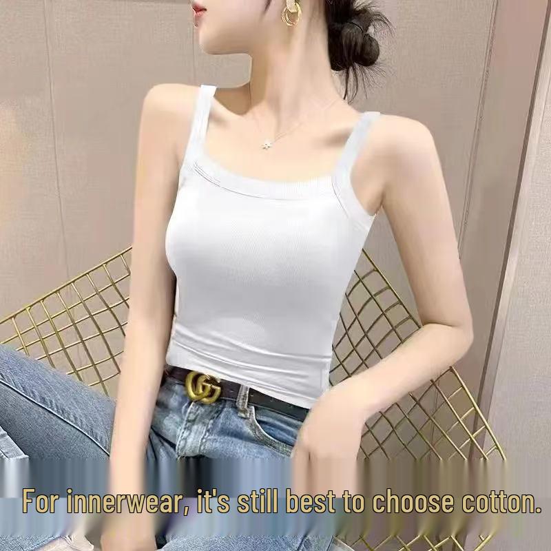 

Ribbed Two-Piece Camisole: Square Neck, Slim-Fit, Sleeveless Top for Spring and Autumn. Perfect as Innerwear or Stylish Layer. M (70-90 jin)