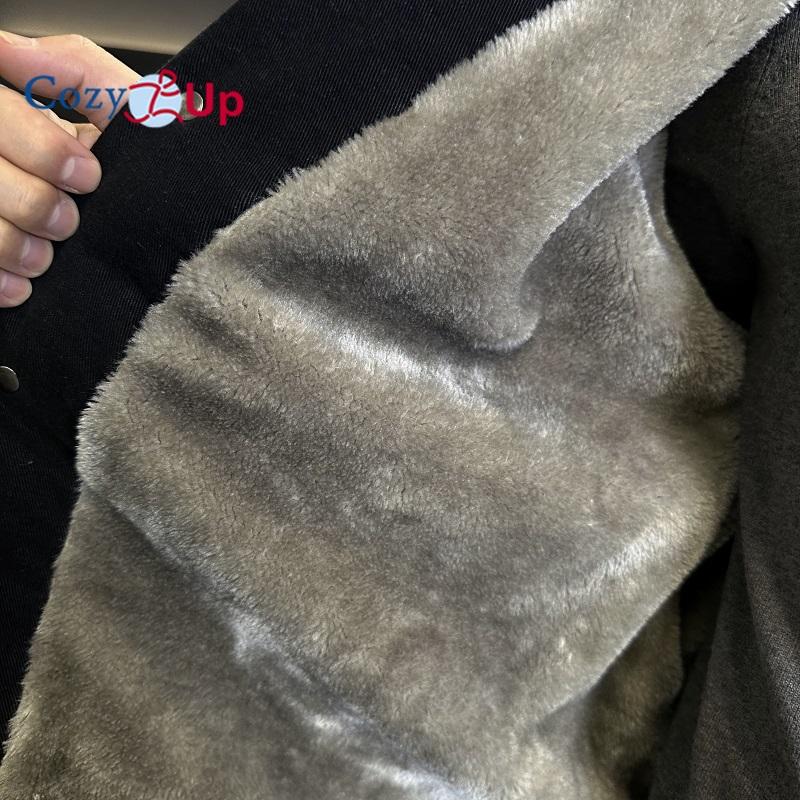 Jachetă din denim căptușită cu Sherpa pentru bărbați Cozy Up Jachetă de camioner îngroșată și caldă cu buzunare multiple