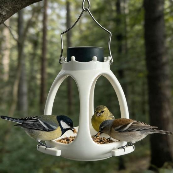 Solar Crown Bird Feeder Outdoor Hanging Bird Feeder Wild Bird Feeder with LED Light for Garden Decor Backyard Accessory