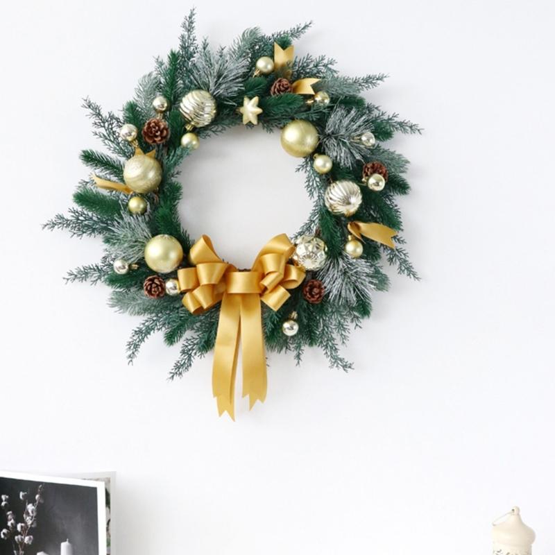 Artificial Wreath Christmas Wreath with Pinecone and Bowknot for Front Door Window Yard Garden Christmas Decorations