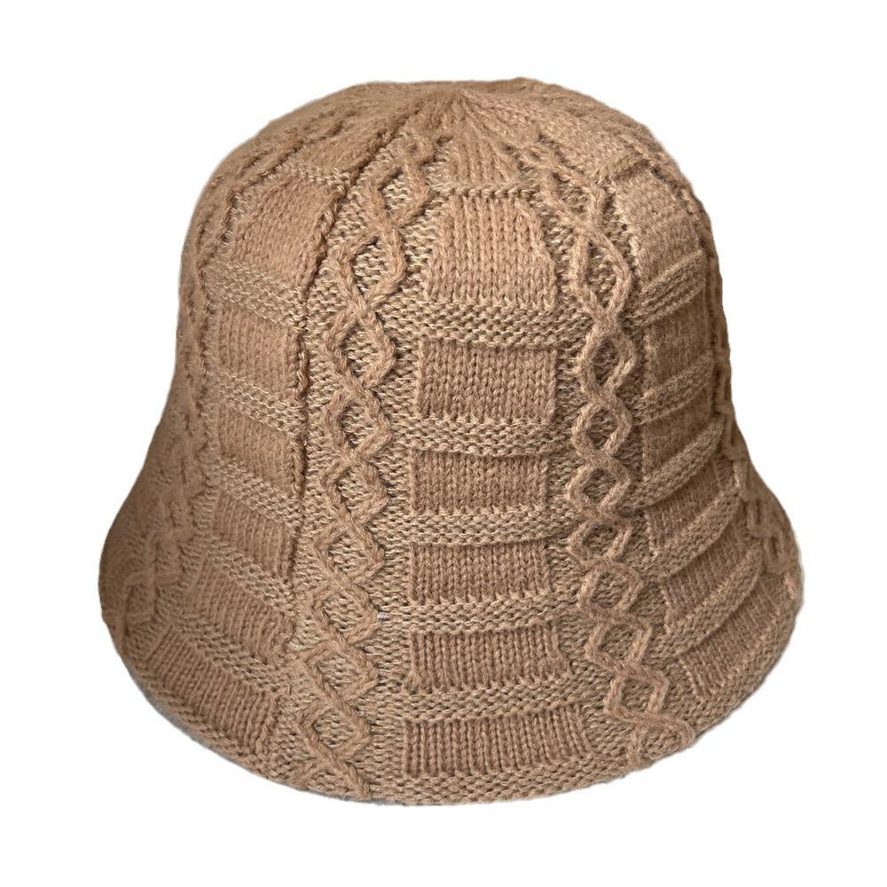 Wool hat women's autumn and winter new handmade knitted bucket hat versatile warm face small bucket hat