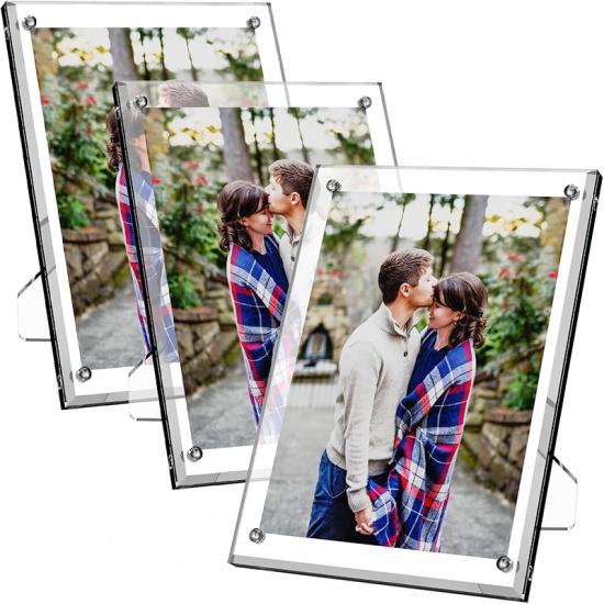 Acrylic Picture Frame 4x6, 2 Pack of Clear Magnetic Picture Frame with Diamond-Edge Design for Portrait or Landscape Display-Modern Frameless Lucite