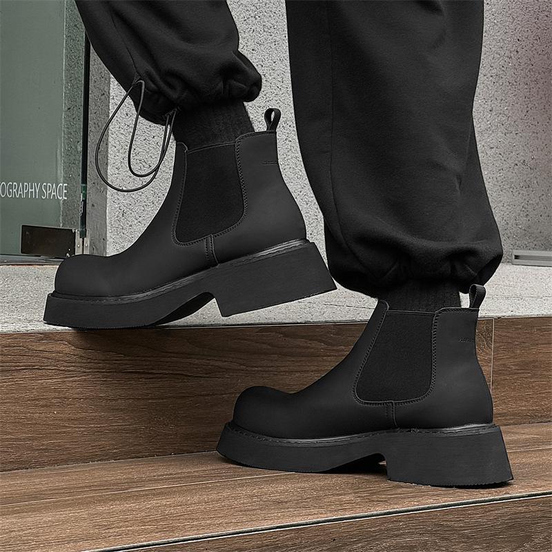 

Ботинки Челси средней высоты, мужские туфли Дерби с большой головкой, модная мужская повседневная обувь, короткие ботинки с толстой подошвой, увеличивающие голенище 3177-J 38 чёрный