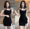 Sexy Dress Slim and Thin Split Fork Perspective Low Chest Improved Cheongsam Nightclub Health Club Technician Work Clothes
