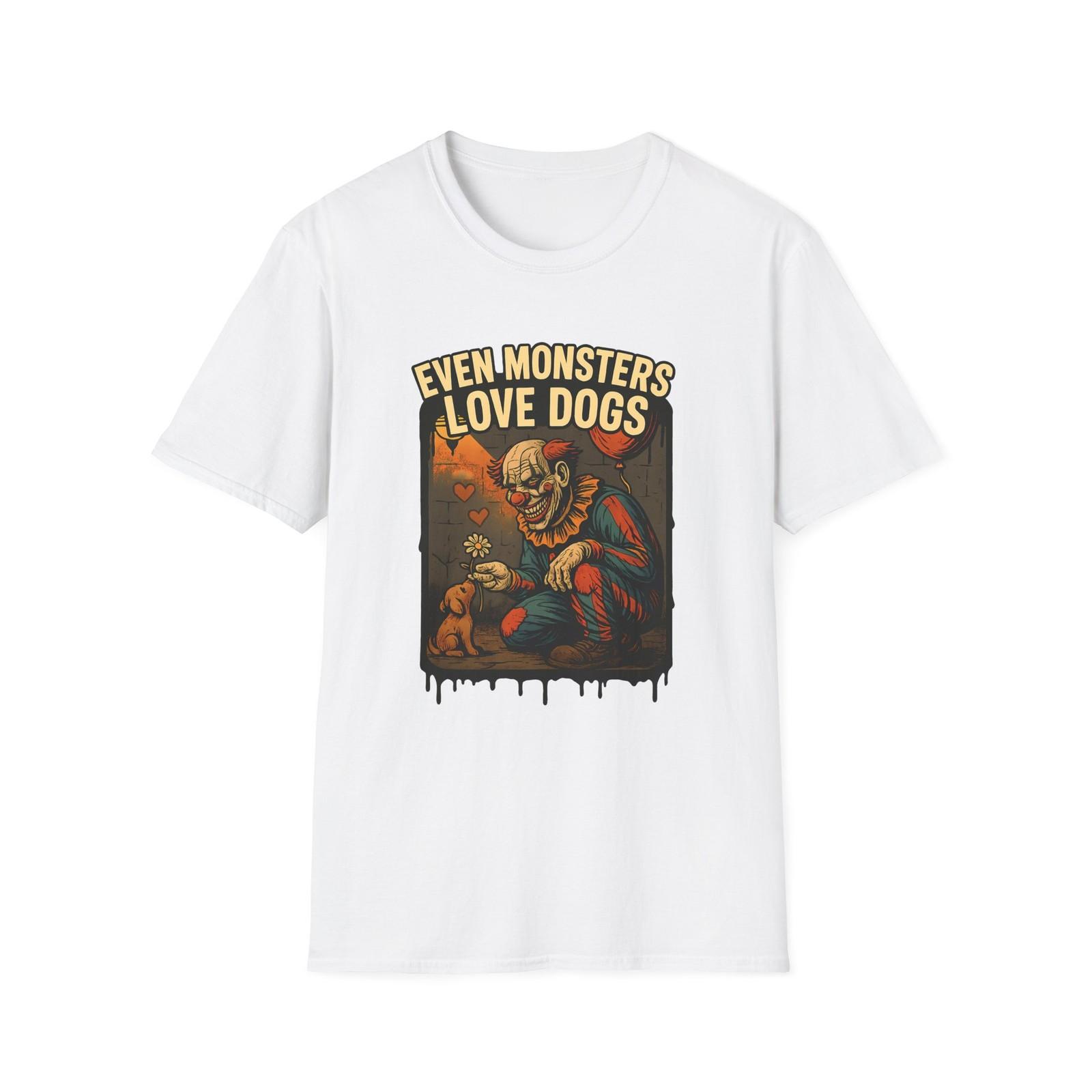 Unisex Softstyle T-Shirt Scary Clown Puppy Flower Alley Horror Tenderness S разноцветный