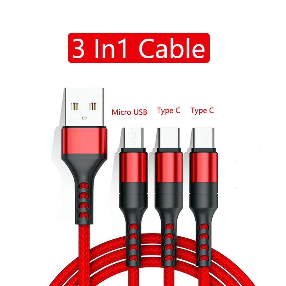 

Powerbank Charger USB Power Cord Type C Charging Cable 3 in1 USB Cable Fast Charger Wire Data Cord 1M красный