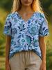Summer Women's T-Shirt Bohemian Style 3d Print Casual Short-Sleeved V-Neck Loose Women's Clothes