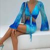 Tie-Dye Printed Gradient Color Short Top Drawstring Mesh