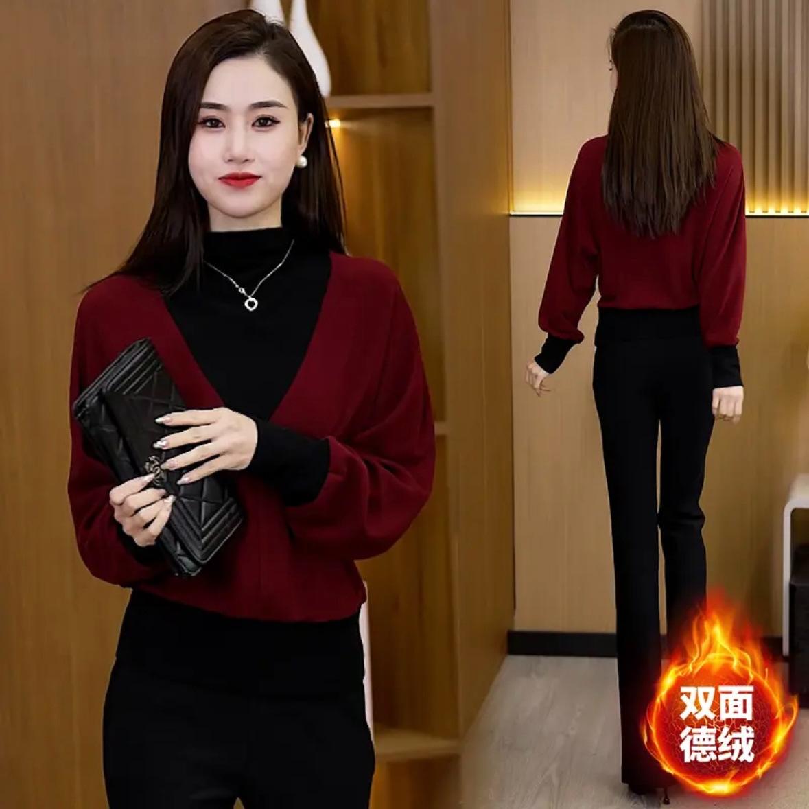 

Double-sided German velvet bottoming shirt women s spring wear 2025 new versatile fashion fashionable autumn and winter splicing short shirt M бордовый
