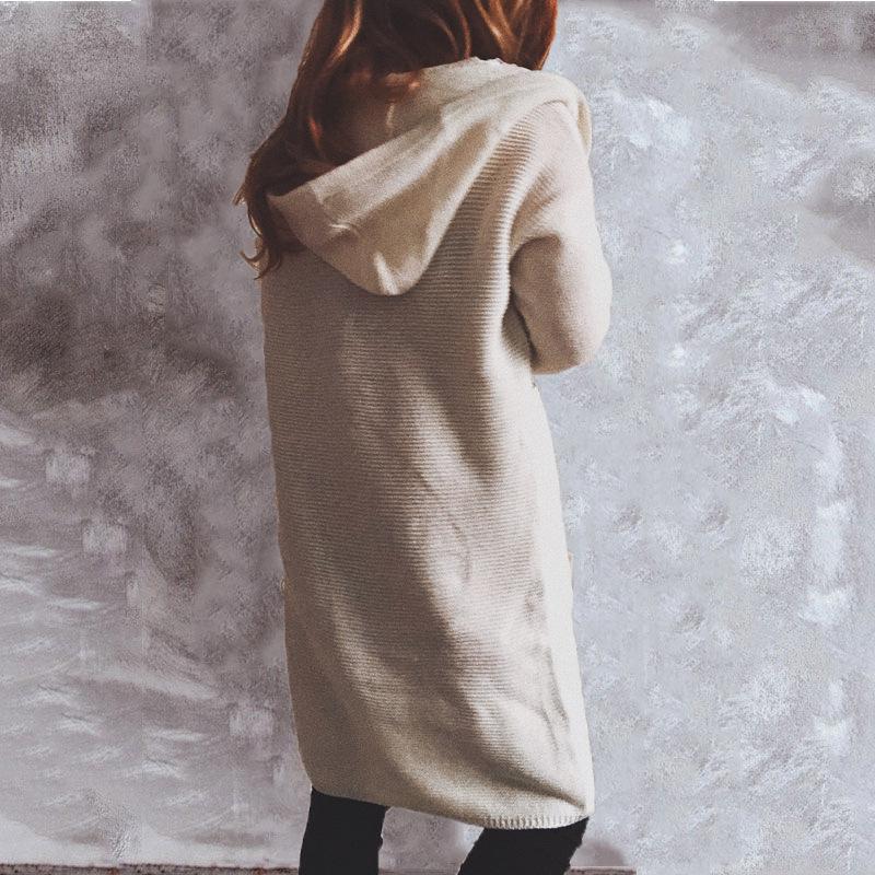 Autumn and winter new casual simple long sleeved button hooded sweater cardigan jacket for women 3530 EMA