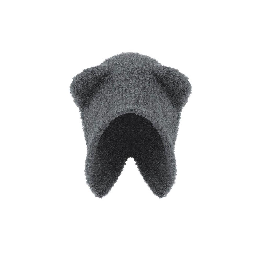 

Плюшевая для женщин для детей мультяшная шапка шапка с медвежьими ушками шапка с защитой ушей женская зимняя шапка серый