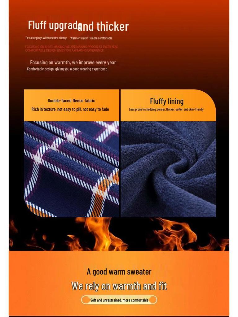 Men's Double-Sided Fleece-Lined Long-Sleeve Shirt for Autumn and Winter