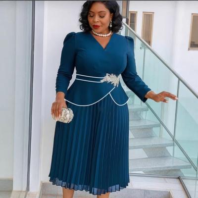 Plus Size Women S V Neck Long Sleeve Pleated Dress For Banquet Commute