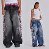 Y2K American Vintage Mottled Totem Print Baggy Jeans Women's High Waist Wide Leg Jeans Women's Harajuku Trendy Hip-hop Jeans