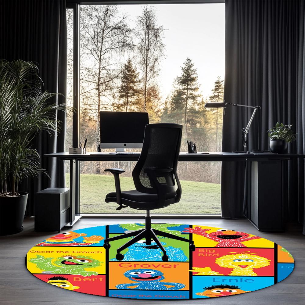 Sesame Street Printed Round Rug Carpet Chair Rug Area Rug Entryway Doormats,for Office Chair Living Room Bedroom Kitchen Room.