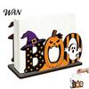 Cartoon Style Table Centerpiece Halloween Wooden BOO Napkin Holder, Ghost Pumpkin Witch Hat Paper Towel Holiday Gift for Kids Wood Home Party & Dining