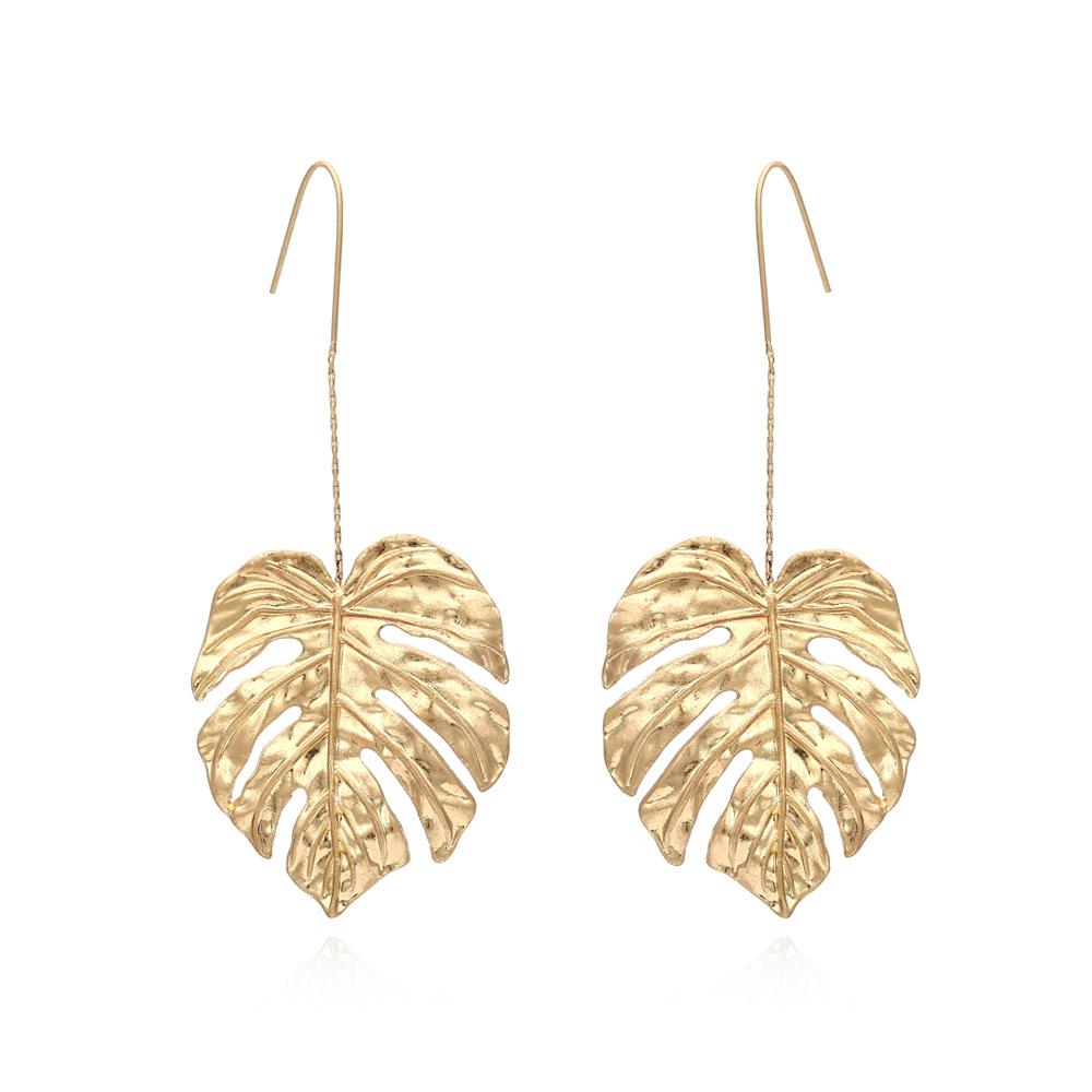 Bohemian Monstera Palm Tree Dangle Earrings For Women Gold Tropical Hollow Plant Leaves Big Earring Beach Brincos Gift