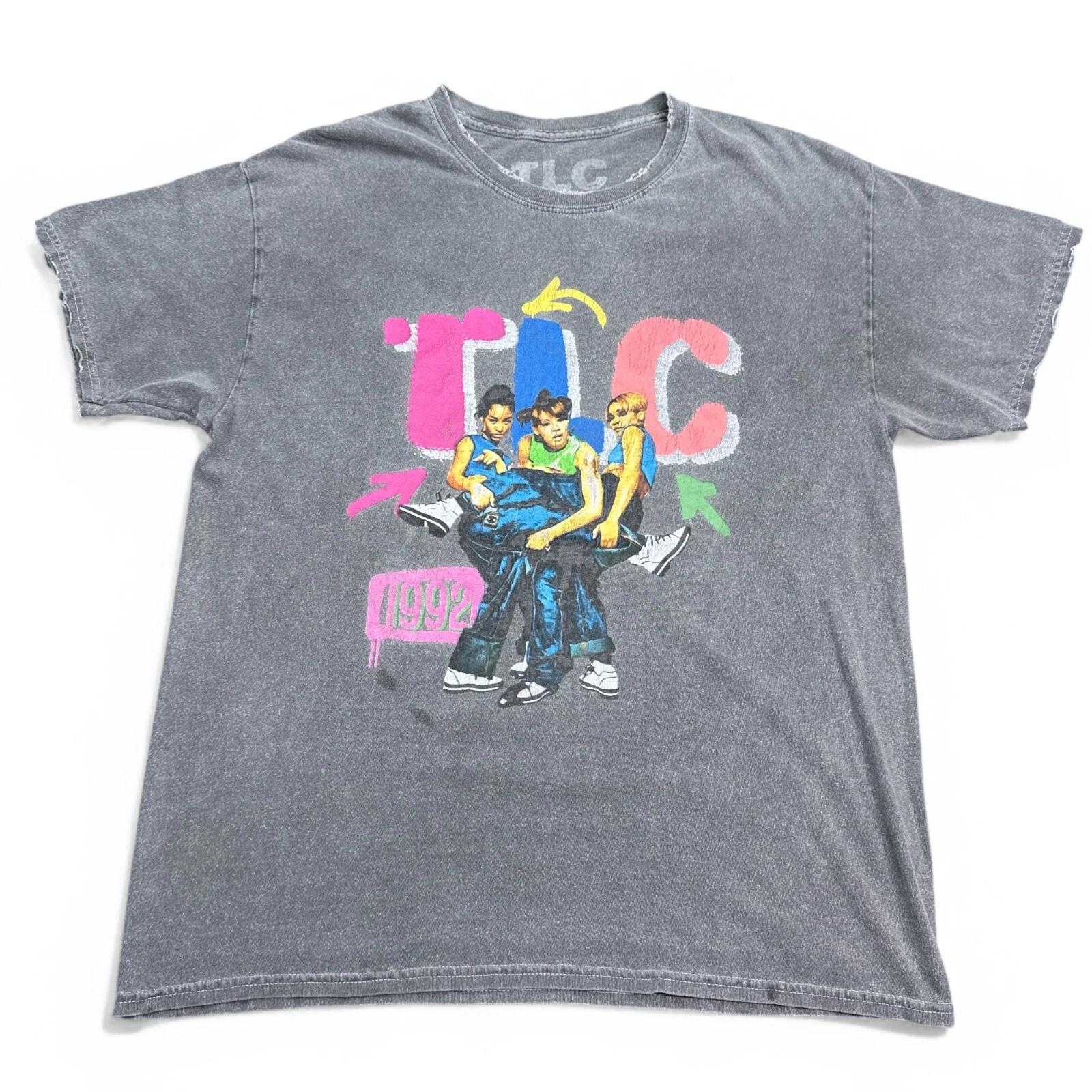 

TLC kicking Group Tee Shirt Adult Size Medium Gray Fade Vintage Style Distressed S