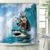 Pirate Cat Riding Shark Shower Curtain Funny Space Galaxy Rainbow Waterproof Fabric Bath Curtain With Hooks For Bathtub Decor