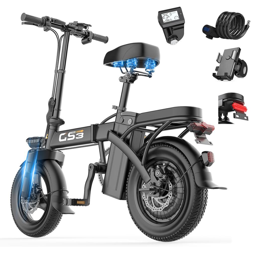 GS3 Black 250W Motor power+48V15AH Detachable Battery 14 Inch Tire Foldable Frame Maximum Speed 25KM/H City Electric Bicycle