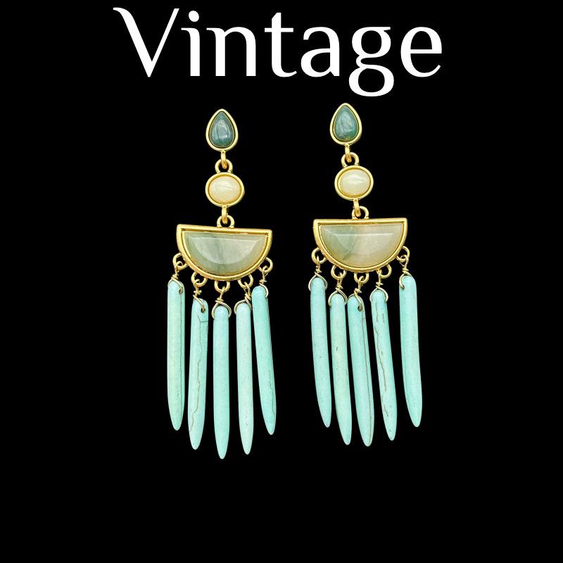 Vintage Geometric Long Tassel Earrings Vacation Bohemian Style