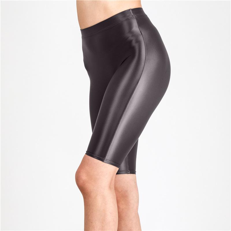 Pantaloni Scurți Noi cu Luciu de Ulei din Plasă Șapte Puncte Pantaloni Sexy de Yoga Elasticitate Ridicată Perspectivă Stil Coreean Modă Femei Policrom 4Hoa